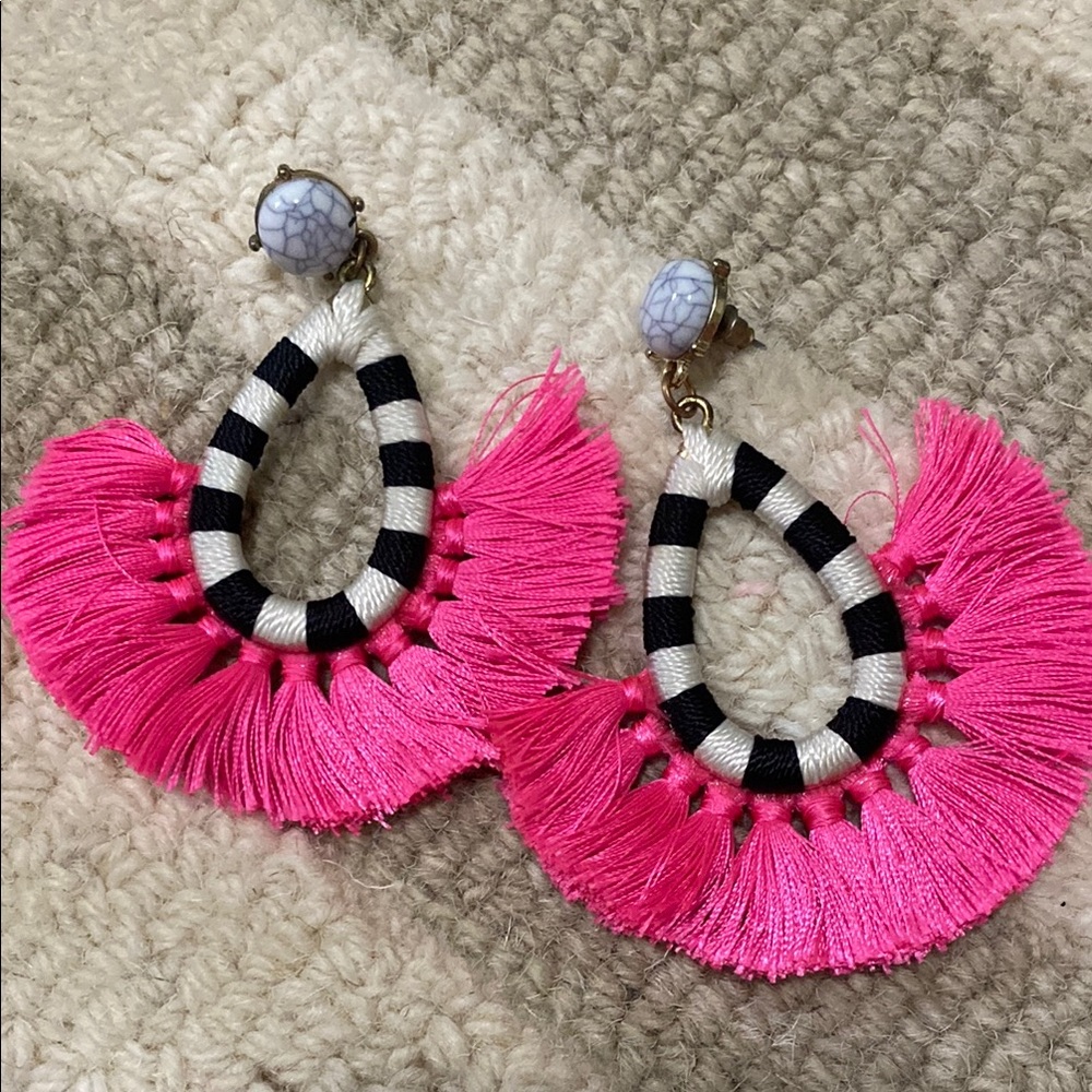Pink and Black Fringe Earrings
